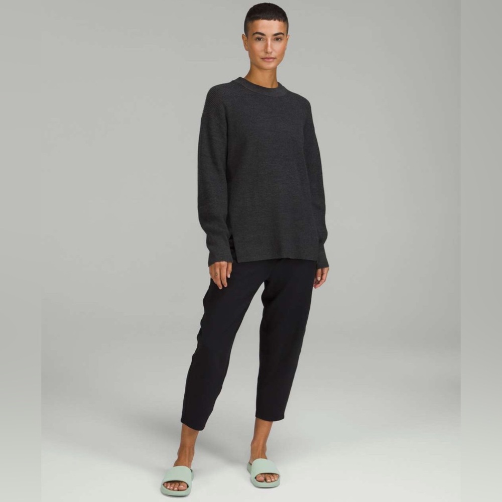 Lululemon Merino Wool-Blend Ribbed Crewneck Sweater Heathered Black Size 6 - Picture 4 of 9